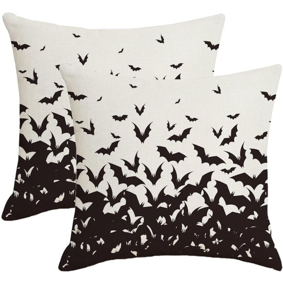 Set of 2 Black Bat Pillow Covers 18" Square Pillows Gothic Goth Bats Print New - Picture 4 of 9